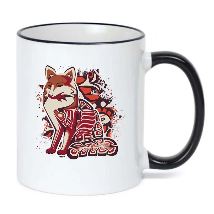 North West Native American Fox Pattern Black Color Changing Mug