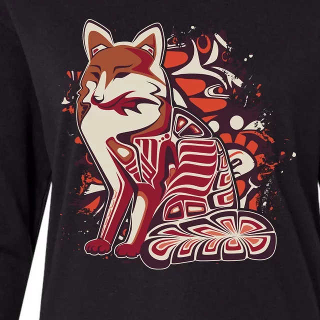 North West Native American Fox Pattern Womens Cotton Relaxed Long Sleeve T-Shirt