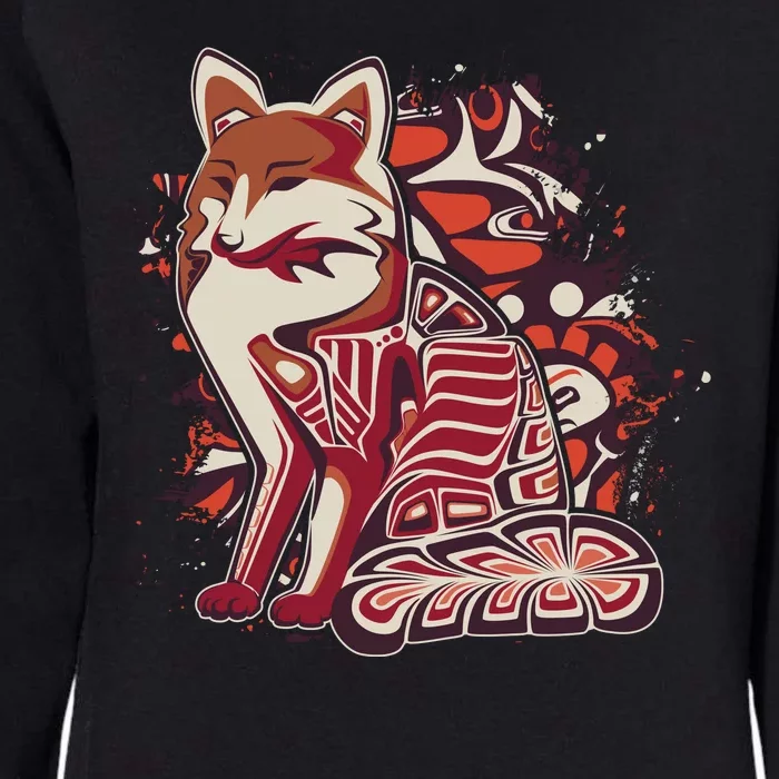 North West Native American Fox Pattern Womens California Wash Sweatshirt