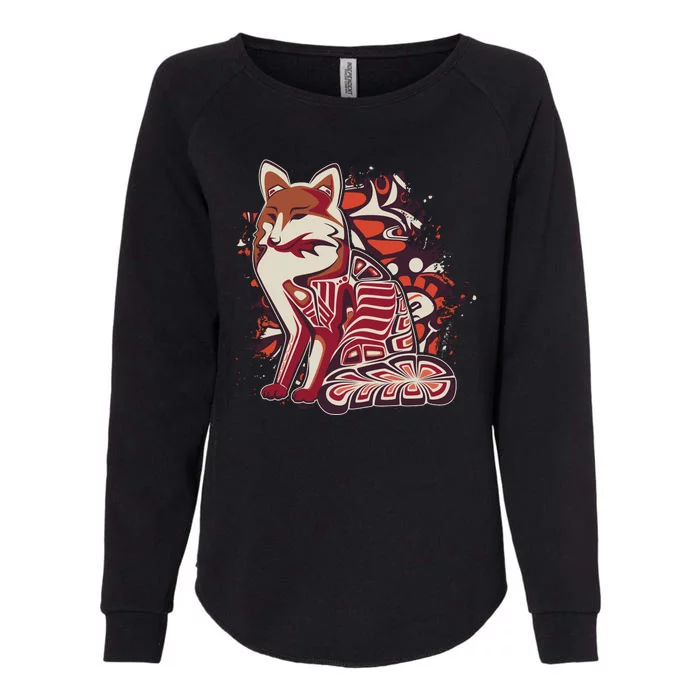 North West Native American Fox Pattern Womens California Wash Sweatshirt