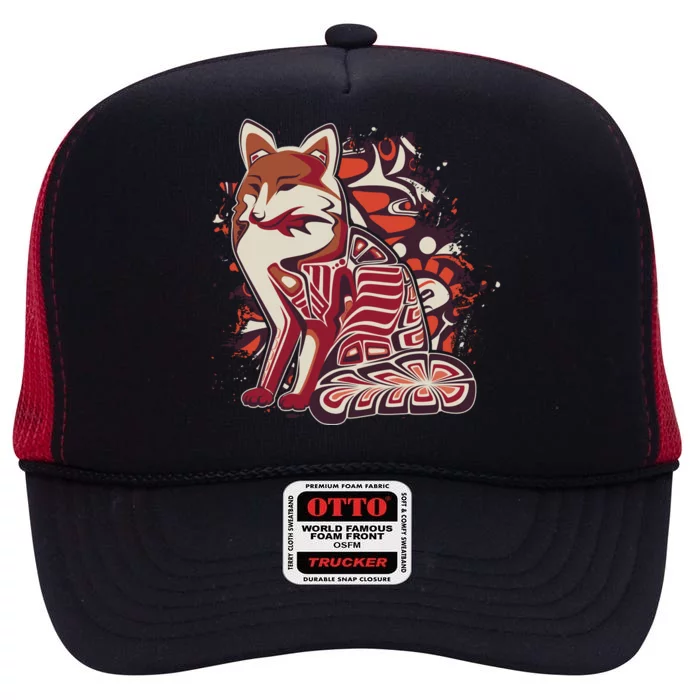 North West Native American Fox Pattern High Crown Mesh Trucker Hat