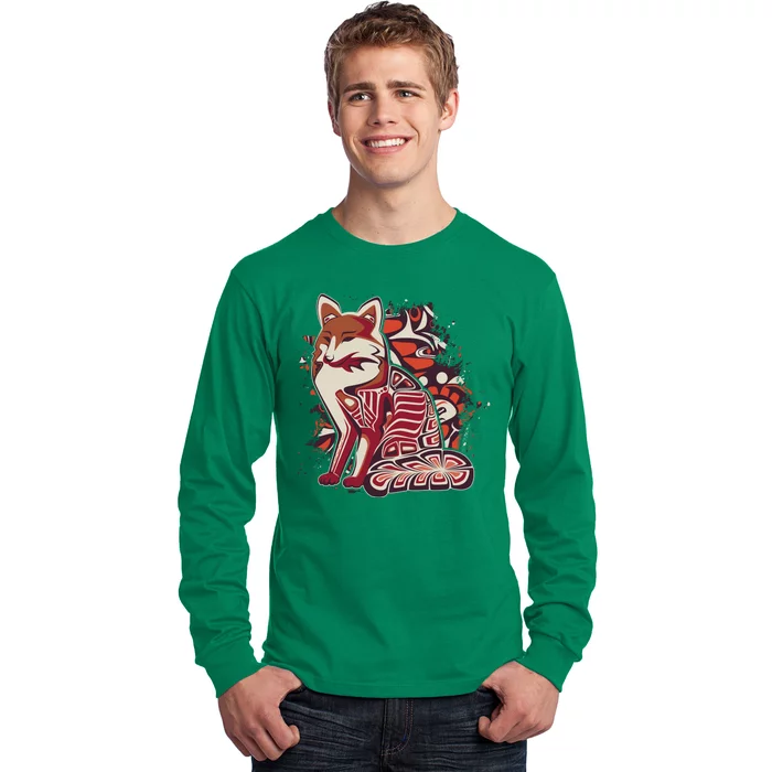 North West Native American Fox Pattern Long Sleeve Shirt