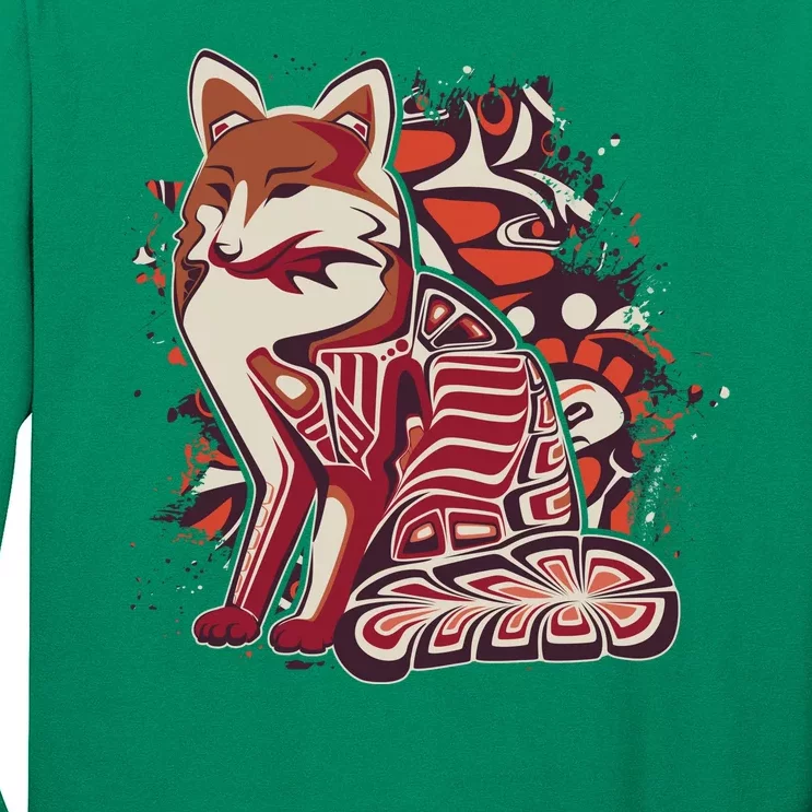 North West Native American Fox Pattern Long Sleeve Shirt