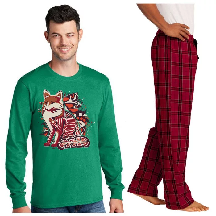 North West Native American Fox Pattern Long Sleeve Pajama Set