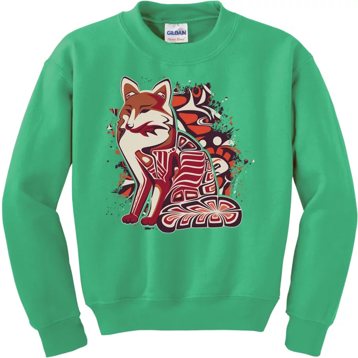 North West Native American Fox Pattern Kids Sweatshirt