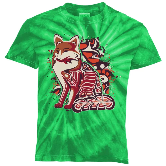 North West Native American Fox Pattern Kids Tie-Dye T-Shirt