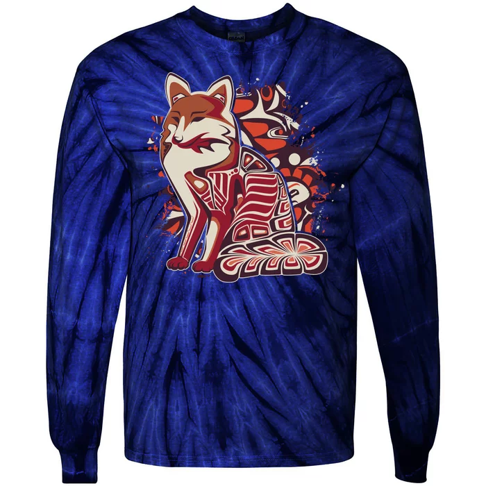 North West Native American Fox Pattern Tie-Dye Long Sleeve Shirt