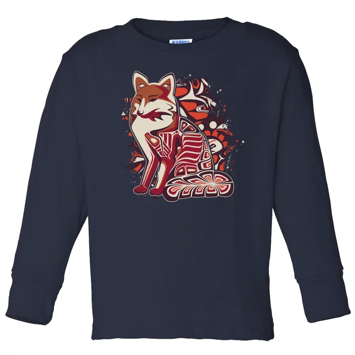 North West Native American Fox Pattern Toddler Long Sleeve Shirt