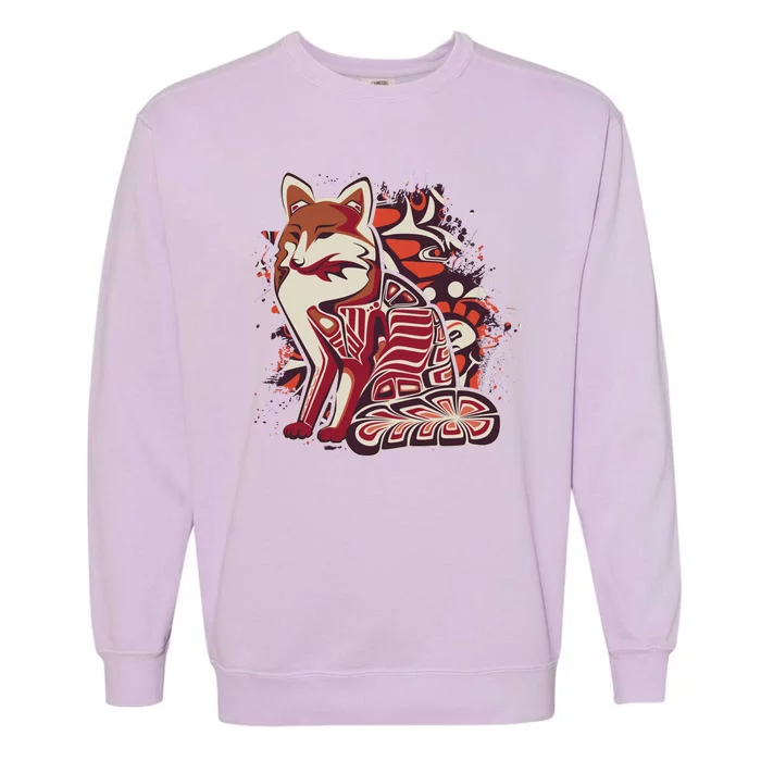 North West Native American Fox Pattern Garment-Dyed Sweatshirt