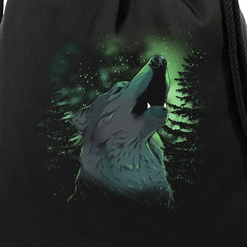 Night Wolf Drawstring Bag