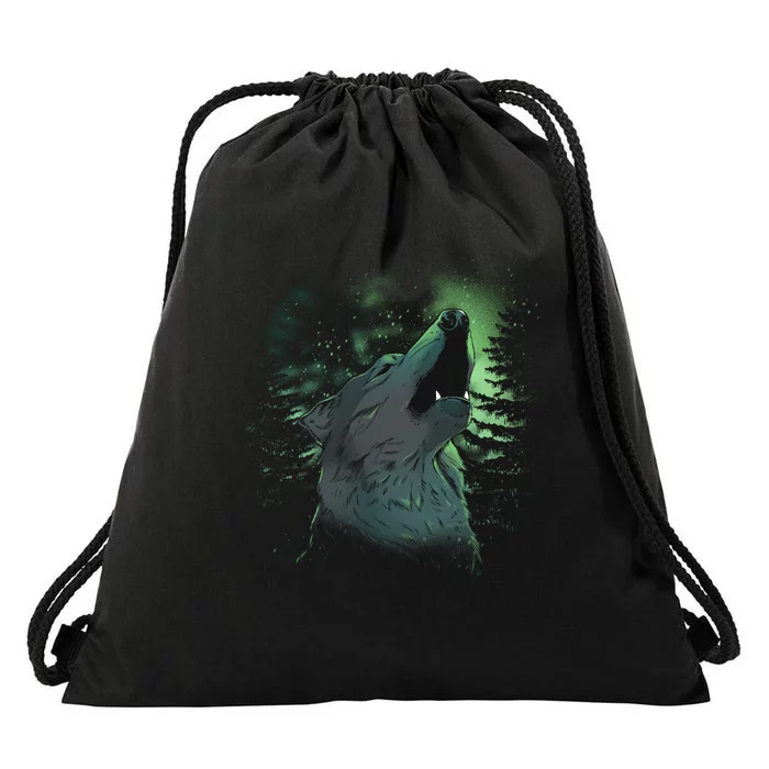 Night Wolf Drawstring Bag