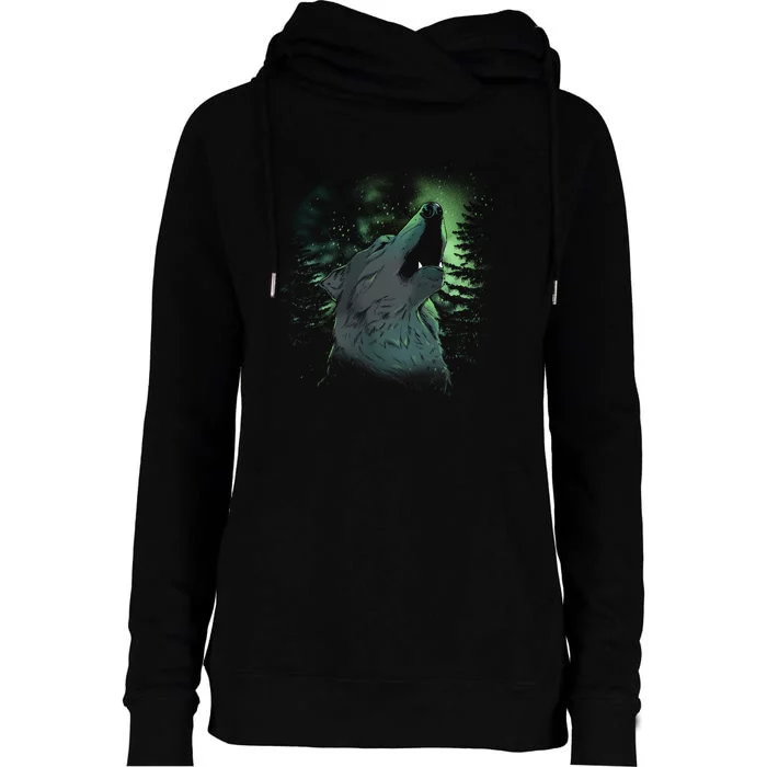 Night Wolf Womens Funnel Neck Pullover Hood