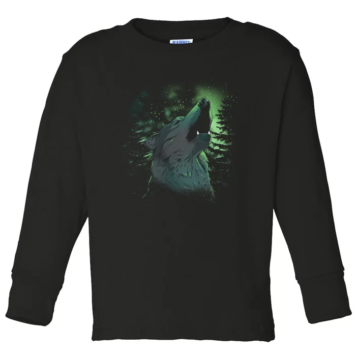 Night Wolf Toddler Long Sleeve Shirt