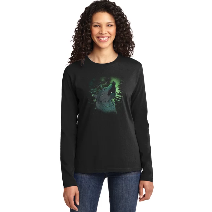 Night Wolf Ladies Long Sleeve Shirt