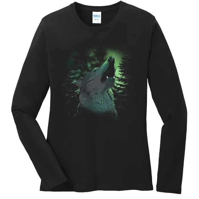 Night Wolf Ladies Long Sleeve Shirt