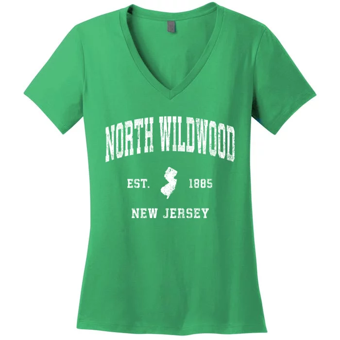 North Wildwood New Jersey Nj Vintage Athletic Women's V-Neck T-Shirt