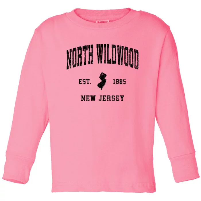 North Wildwood New Jersey Nj Vintage Athletic Toddler Long Sleeve Shirt