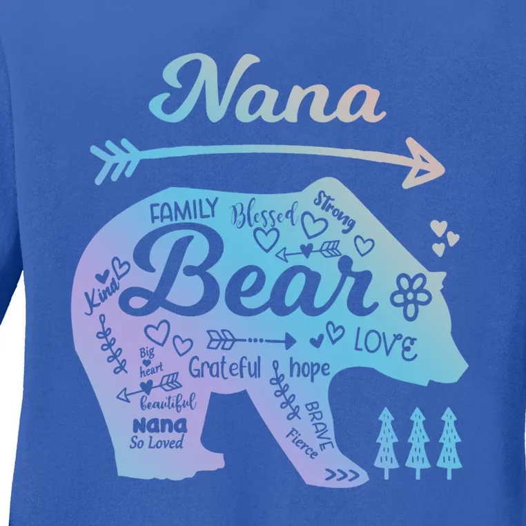 Nana Words Of Love Bear With Doodle Graphics Grandma Funny Gift Ladies Long Sleeve Shirt