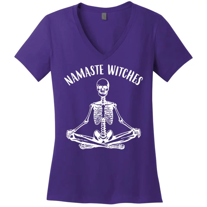 Namaste Witches Skeleton Halloween Yoga Women's V-Neck T-Shirt