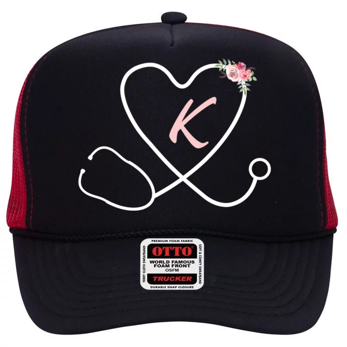 Nurse With Stethoscope Flower Nursing Rn Registered Nurse Gift High Crown Mesh Trucker Hat