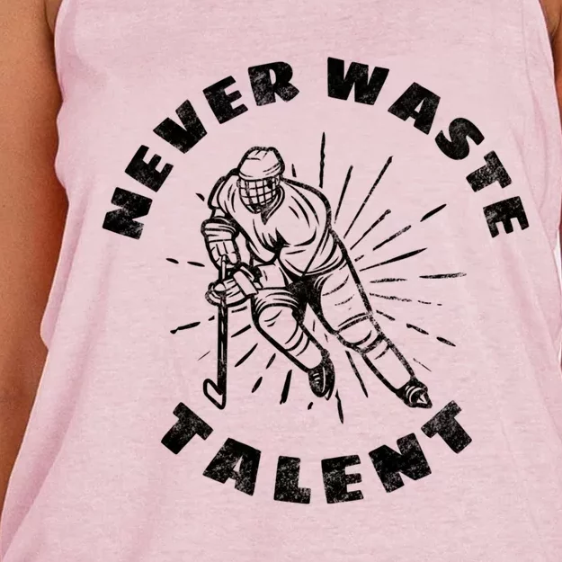 Never Waste Talent Hockey (Back) Gift Women's Knotted Racerback Tank