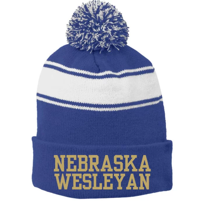 Nebraska Wesleyan University 02 Stripe Pom Pom Beanie