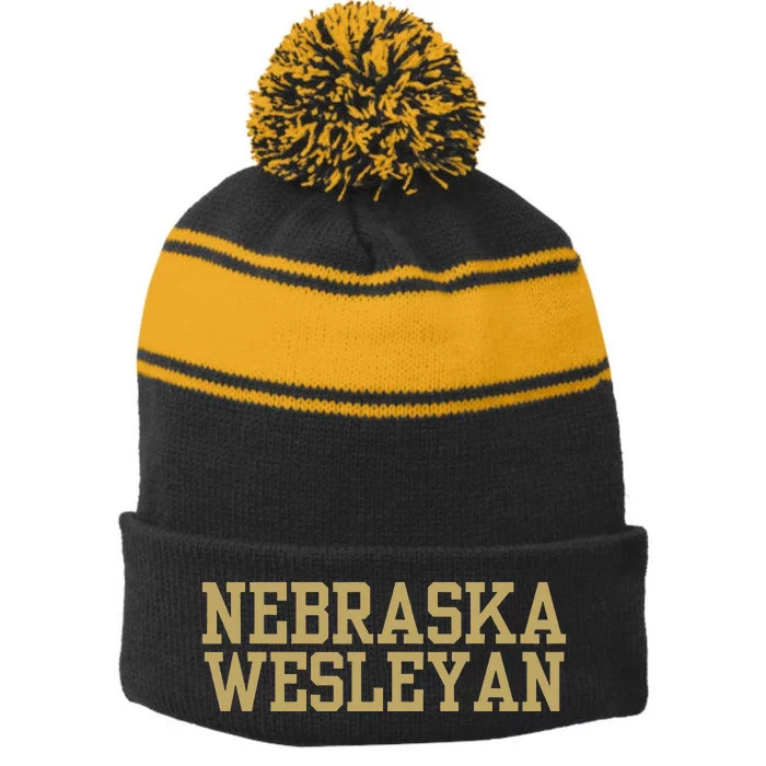 Nebraska Wesleyan University 02 Stripe Pom Pom Beanie