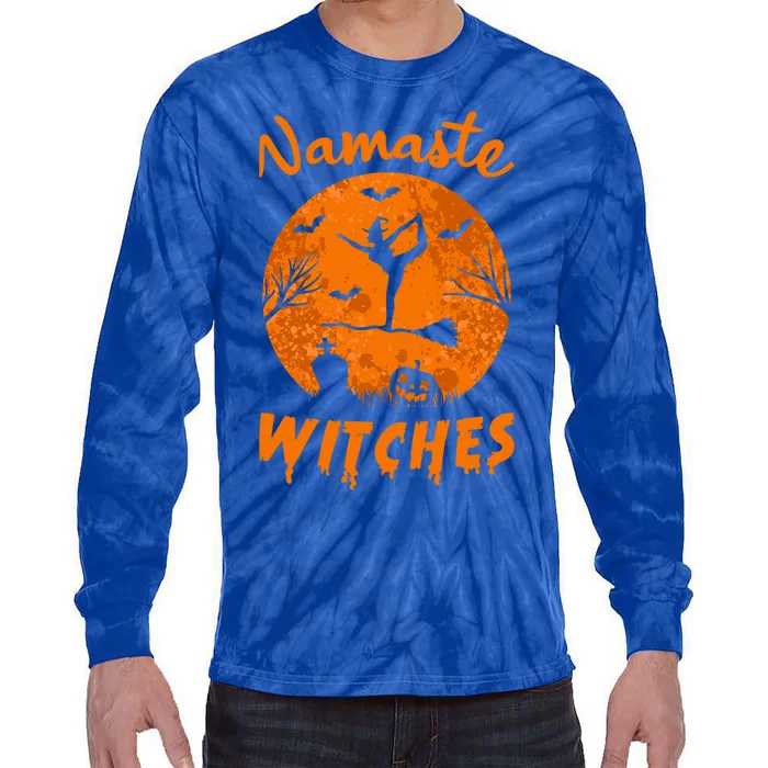 Namaste Witches Yoga Meditation Halloween Broomstick Witch Funny Gift Tie-Dye Long Sleeve Shirt