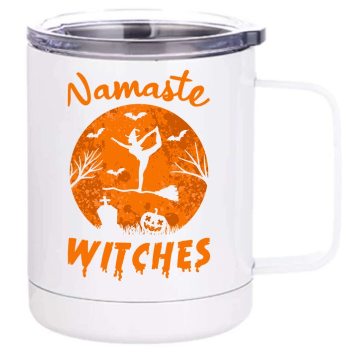 Namaste Witches Yoga Meditation Halloween Broomstick Witch Funny Gift Front & Back 12oz Stainless Steel Tumbler Cup