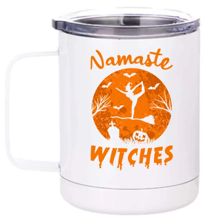 Namaste Witches Yoga Meditation Halloween Broomstick Witch Funny Gift Front & Back 12oz Stainless Steel Tumbler Cup