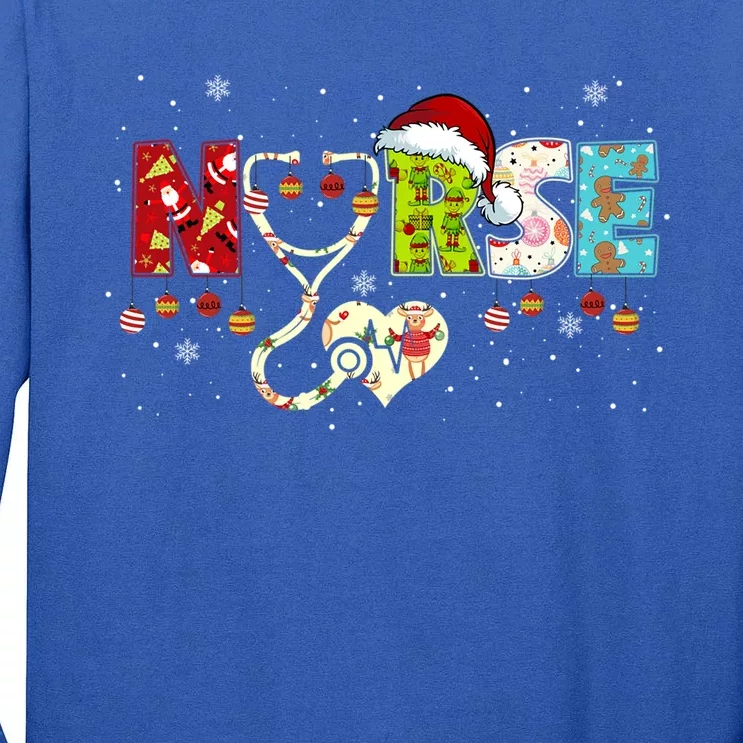 Nurse Xmas Gift With Santa Claus Elf Reindeer With Hat Meaningful Gift Tall Long Sleeve T-Shirt