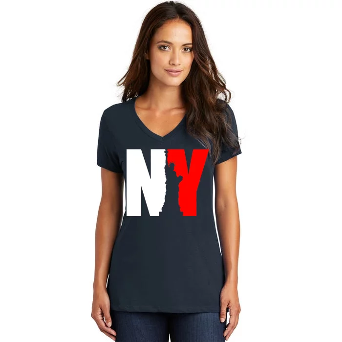 NY - New York Statue Of Liberty Die Cut Women's V-Neck T-Shirt