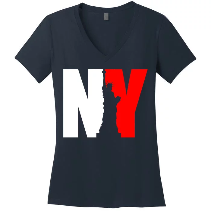 NY - New York Statue Of Liberty Die Cut Women's V-Neck T-Shirt