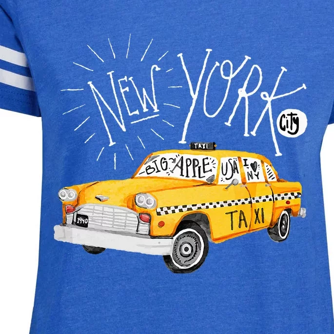 New York Big Apple Yellow Cab Taxi Enza Ladies Jersey Football T-Shirt