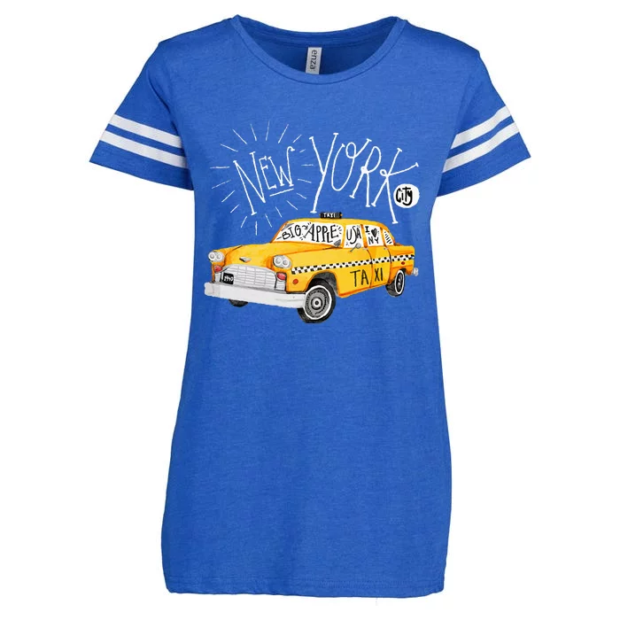 New York Big Apple Yellow Cab Taxi Enza Ladies Jersey Football T-Shirt