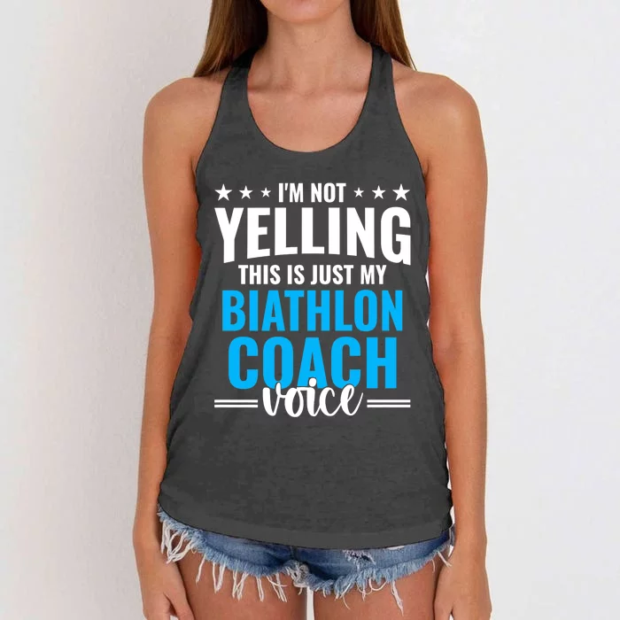 Not Yelling Biathlon Coach Voice Funny Biathlon Coach Humor Premium Women's Knotted Racerback Tank