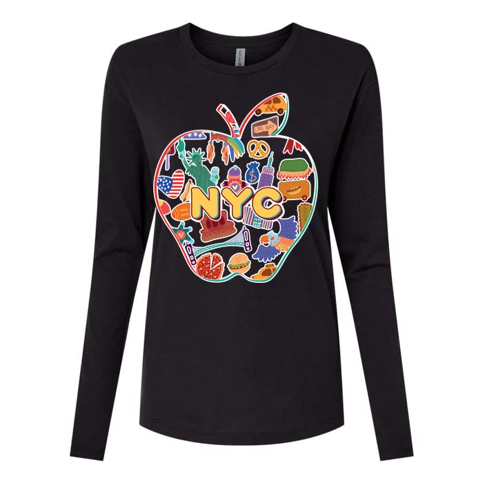 NYC Apple Doodle Womens Cotton Relaxed Long Sleeve T-Shirt