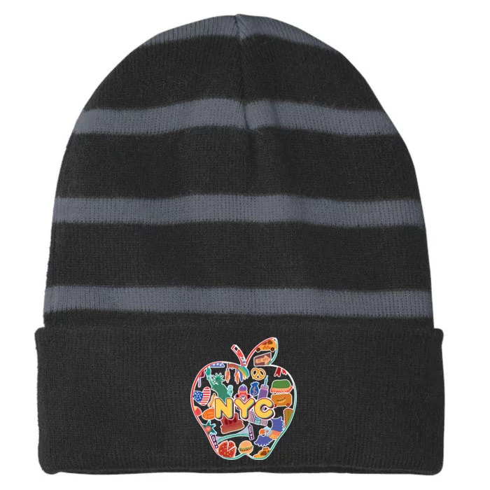 NYC Apple Doodle Striped Beanie with Solid Band