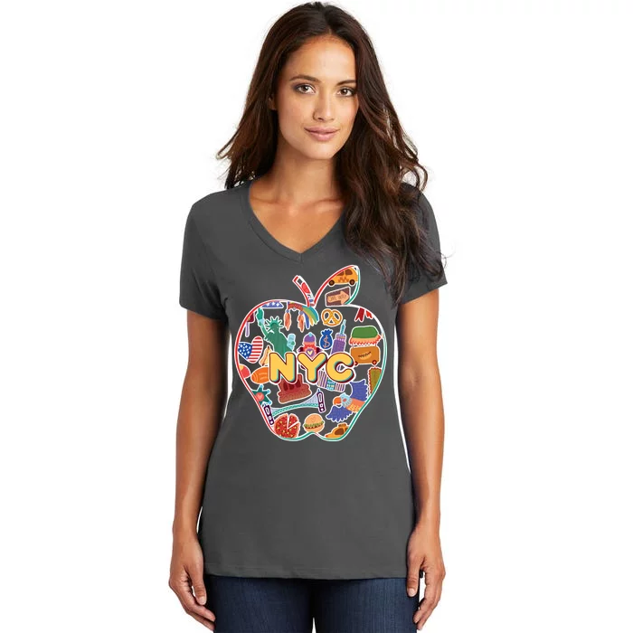 NYC Apple Doodle Women's V-Neck T-Shirt