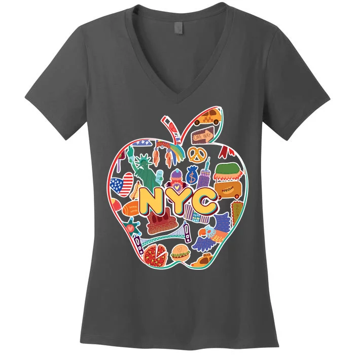 NYC Apple Doodle Women's V-Neck T-Shirt