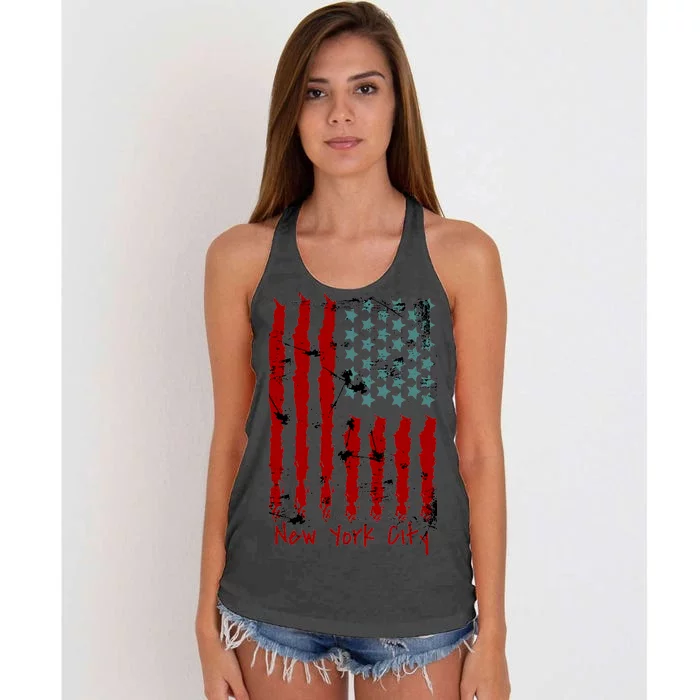 NYC New York City Vintage American Grunge Flag Women's Knotted Racerback Tank