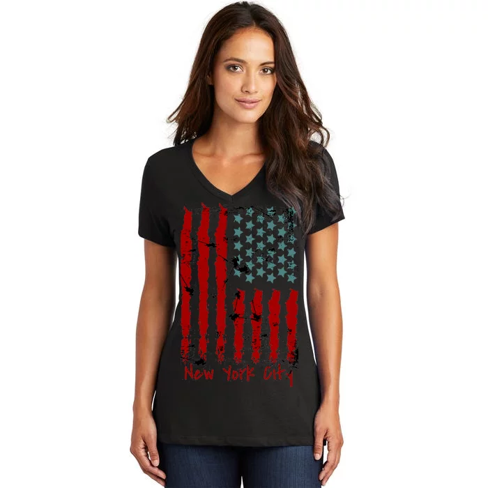 NYC New York City Vintage American Grunge Flag Women's V-Neck T-Shirt