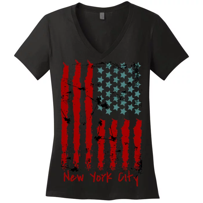 NYC New York City Vintage American Grunge Flag Women's V-Neck T-Shirt