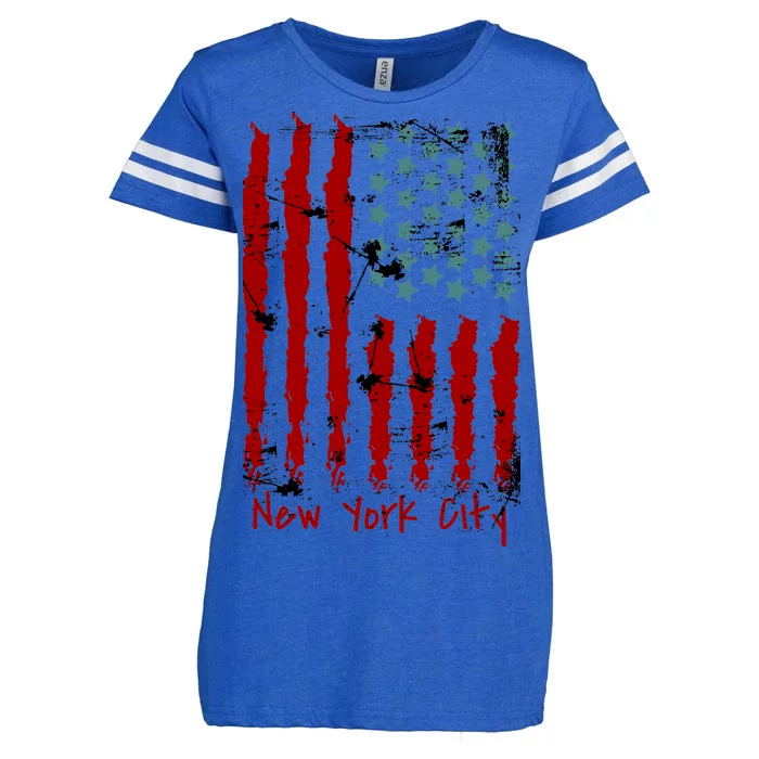 NYC New York City Vintage American Grunge Flag Enza Ladies Jersey Football T-Shirt