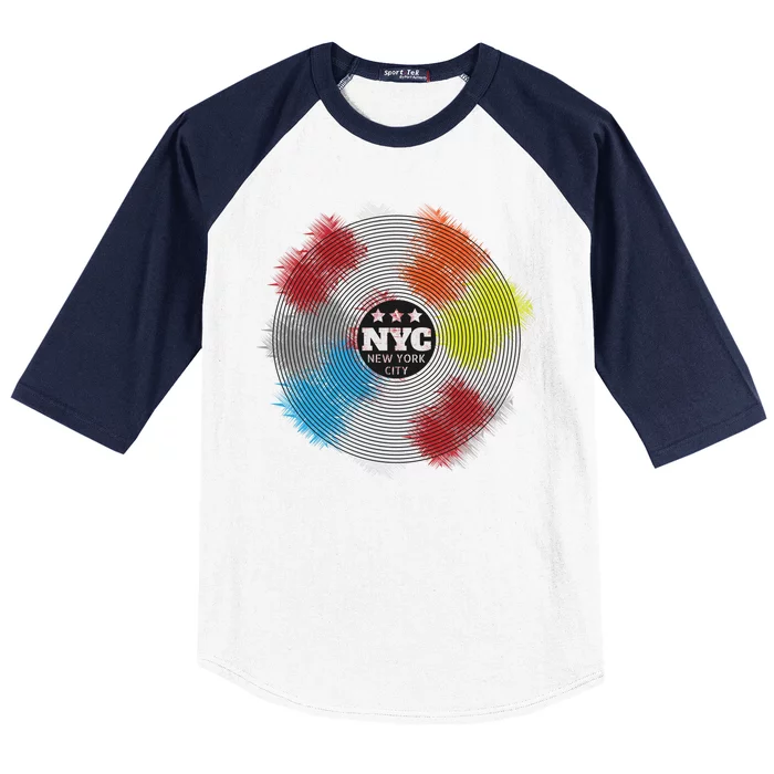 NYC New York City Vinyl Record Baseball Sleeve Shirt