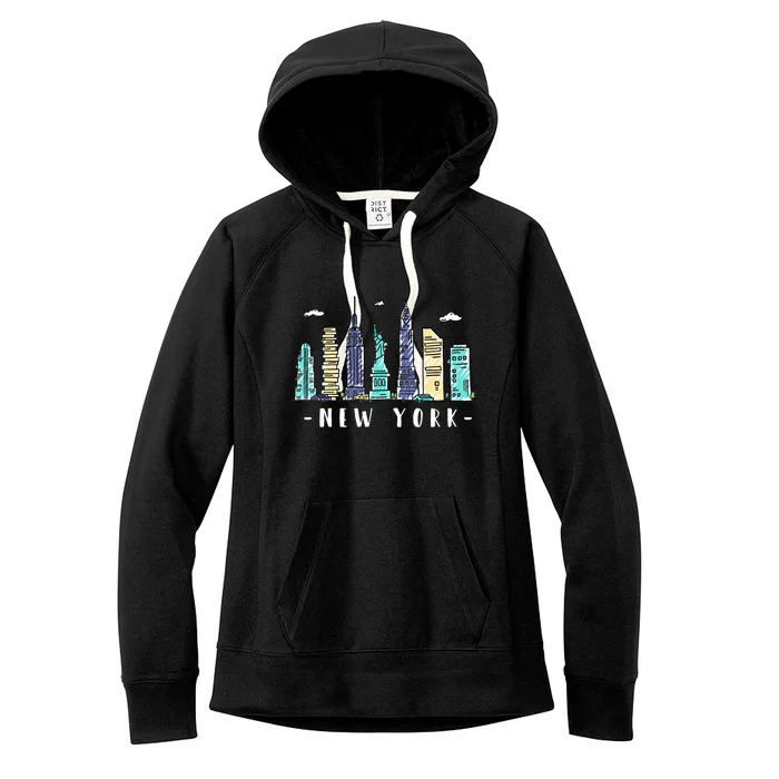 New York City Nyc Skyline Ny Watercolor Souvenir Gift Cool Gift Women's Fleece Hoodie