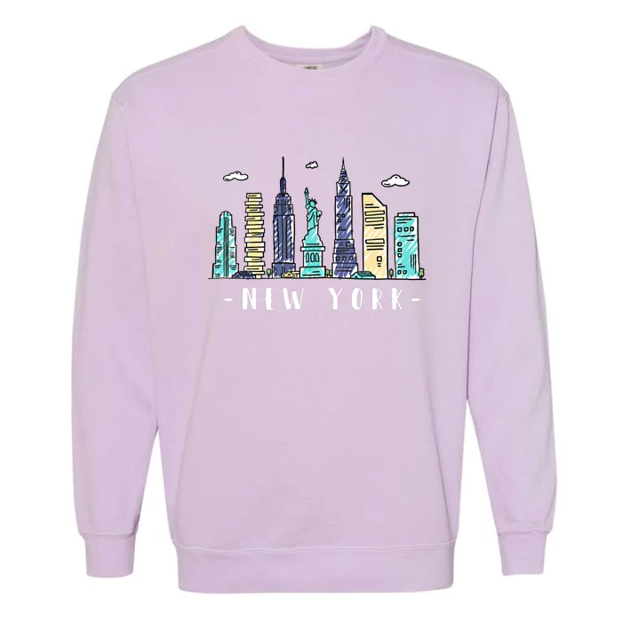 New York City Nyc Skyline Ny Watercolor Souvenir Gift Cool Gift Garment-Dyed Sweatshirt