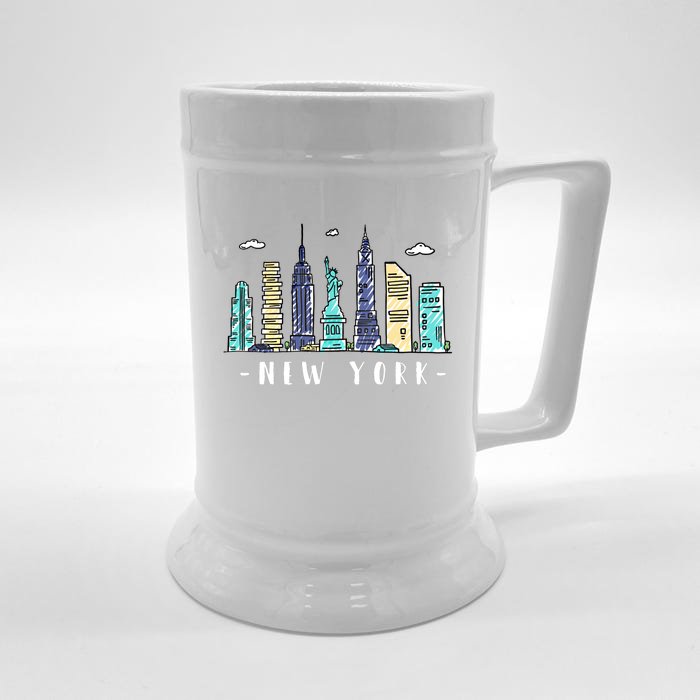 New York City Nyc Skyline Ny Watercolor Souvenir Gift Cool Gift Front & Back Beer Stein