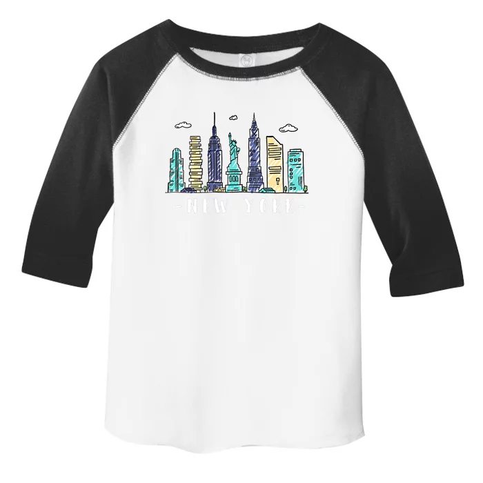 New York City Nyc Skyline Ny Watercolor Souvenir Gift Cool Gift Toddler Fine Jersey T-Shirt