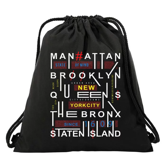 New York City Big Apple Bronx Queens Manhattan Staten Island Drawstring Bag